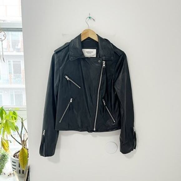 NEW American Eagle Black Faux Leather Moto Jacket Size Medium - Picture 1 of 9